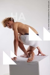 Underwear Man White Kneeling poses - ALL Athletic Short Brown Kneeling poses - on one knee Standard Photoshoot Academic