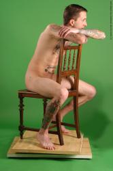 Nude Man White Sitting poses - simple Slim Short Brown Realistic