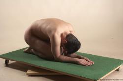 Nude Man White Kneeling poses - ALL Slim Short Brown Kneeling poses - on both knees Realistic