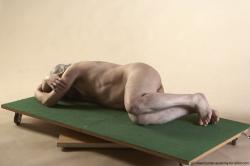 Nude Man White Laying poses - ALL Average Bald Grey Laying poses - on side Realistic