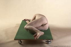 Nude Man White Laying poses - ALL Average Bald Grey Laying poses - on side Realistic