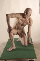 Nude Man White Kneeling poses - ALL Slim Bald Kneeling poses - on one knee Realistic