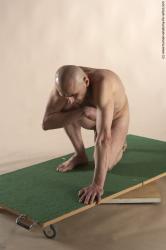 Nude Man White Kneeling poses - ALL Slim Bald Kneeling poses - on one knee Realistic