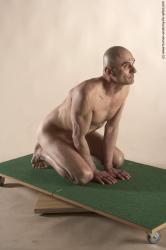 Nude Man White Kneeling poses - ALL Slim Bald Kneeling poses - on both knees Realistic