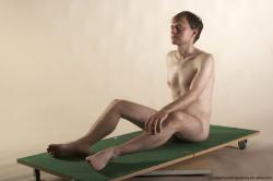 Nude Man White Sitting poses - simple Slim Short Brown Sitting poses - ALL Realistic