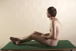 Nude Man White Sitting poses - simple Slim Short Brown Sitting poses - ALL Realistic