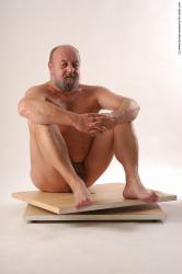 Nude Man White Sitting poses - simple Chubby Bald Grey Sitting poses - ALL Realistic