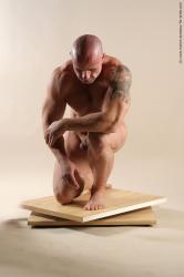 Nude Man White Kneeling poses - ALL Muscular Bald Kneeling poses - on one knee Realistic