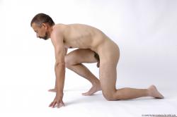 Nude Man White Kneeling poses - ALL Slim Short Kneeling poses - on one knee Black Realistic