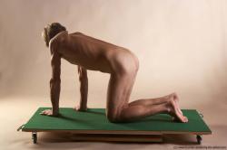 Nude Man White Kneeling poses - ALL Slim Short Grey Kneeling poses - on both knees Realistic