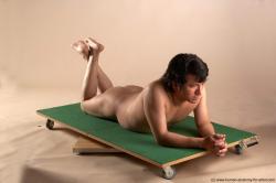 Nude Man White Laying poses - ALL Chubby Short Laying poses - on back Black Realistic