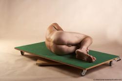 Nude Man White Laying poses - ALL Slim Short Brown Laying poses - on side Realistic