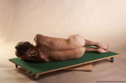 Nude Man White Laying poses - ALL Slim Short Brown Laying poses - on side Realistic