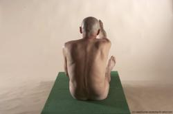 Nude Man White Sitting poses - simple Slim Bald Sitting poses - ALL Realistic
