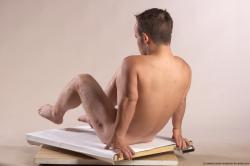 Nude Man White Sitting poses - simple Slim Short Brown Sitting poses - ALL Realistic