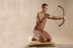 Nude Man White Kneeling poses - ALL Average Short Brown Kneeling poses - on both knees Realistic