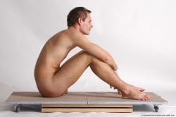 Nude Man White Sitting poses - simple Slim Short Brown Sitting poses - ALL Realistic