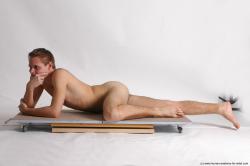 Nude Man White Laying poses - ALL Slim Short Brown Laying poses - on stomach Realistic