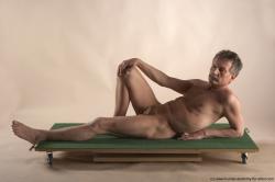 Nude Man White Laying poses - ALL Slim Short Grey Laying poses - on back Realistic