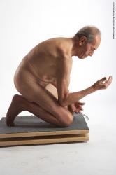 and more Nude Man White Kneeling poses - ALL Slim Bald Grey Kneeling poses - on both knees Realistic