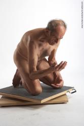 and more Nude Man White Kneeling poses - ALL Slim Bald Grey Kneeling poses - on both knees Realistic