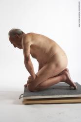 and more Nude Man White Kneeling poses - ALL Slim Bald Grey Kneeling poses - on both knees Realistic