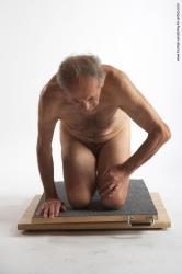 and more Nude Man White Kneeling poses - ALL Slim Bald Grey Kneeling poses - on both knees Realistic