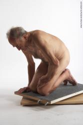 and more Nude Man White Kneeling poses - ALL Slim Bald Grey Kneeling poses - on both knees Realistic