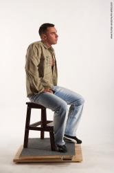 Casual Man White Sitting poses - simple Muscular Short Brown Sitting poses - ALL Academic