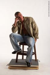 Casual Man White Sitting poses - simple Muscular Short Brown Sitting poses - ALL Academic