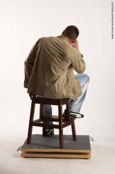 Casual Man White Sitting poses - simple Muscular Short Brown Sitting poses - ALL Academic