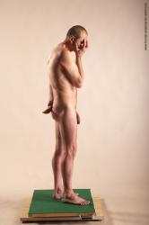 Nude Man White Standing poses - ALL Slim Bald Standing poses - simple Realistic