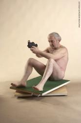 Nude Fighting with gun Man White Average Bald Grey Sitting poses - ALL Sitting poses - on knees Realistic