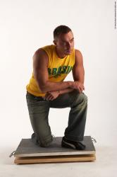 Casual Man White Kneeling poses - ALL Muscular Short Brown Kneeling poses - on both knees Academic