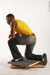 Casual Man White Kneeling poses - ALL Muscular Short Brown Kneeling poses - on both knees Academic