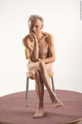 and more Nude Man White Sitting poses - simple Slim Bald Grey Sitting poses - ALL Realistic