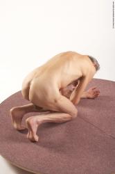 and more Nude Man White Kneeling poses - ALL Slim Bald Grey Kneeling poses - on both knees Realistic