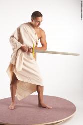 Drape Fighting with sword Man White Standing poses - ALL Slim Short Brown Standing poses - simple Academic