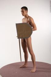 Nude Fighting with sword Man White Standing poses - ALL Slim Short Brown Standing poses - simple Realistic