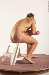 Nude Man White Sitting poses - simple Muscular Short Blond Sitting poses - ALL Realistic