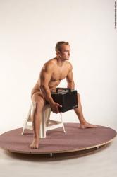 Nude Holding Man White Sitting poses - simple Muscular Short Blond Sitting poses - ALL Realistic