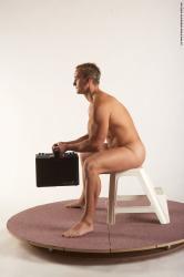 Nude Holding Man White Sitting poses - simple Muscular Short Blond Sitting poses - ALL Realistic