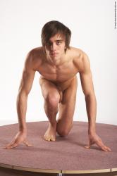 Nude Man White Kneeling poses - ALL Slim Short Brown Kneeling poses - on both knees Realistic