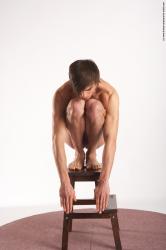 Nude Man White Standing poses - ALL Slim Short Brown Standing poses - knee-bend Realistic