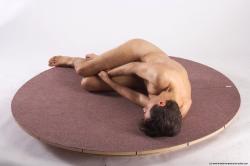 Nude Man White Laying poses - ALL Slim Short Brown Laying poses - on side Realistic