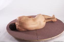 Nude Man White Laying poses - ALL Slim Short Brown Laying poses - on side Realistic