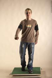 Casual Man White Moving poses Slim Short Brown Academic