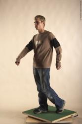 Casual Man White Moving poses Slim Short Brown Academic