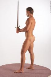 Nude Fighting with sword Man White Standing poses - ALL Athletic Short Brown Standing poses - simple Realistic