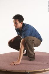 Casual Man White Kneeling poses - ALL Slim Short Brown Kneeling poses - on both knees Academic